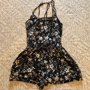 American Eagle black floral romper size XXS